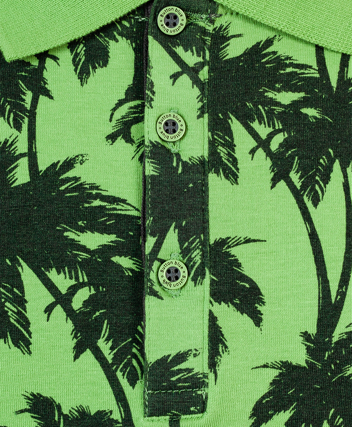 фото Зеленое поло с орнаментом пальмы button blue