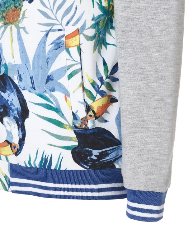 фото Белая толстовка с орнаментом тукан button blue (128)