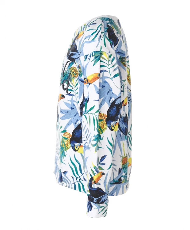 фото Белая толстовка с орнаментом тукан button blue (122)