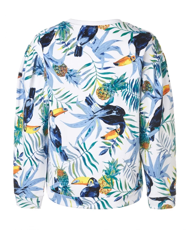 фото Белая толстовка с орнаментом тукан button blue (122)