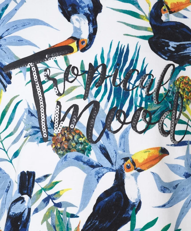 фото Белая толстовка с орнаментом тукан button blue (122)