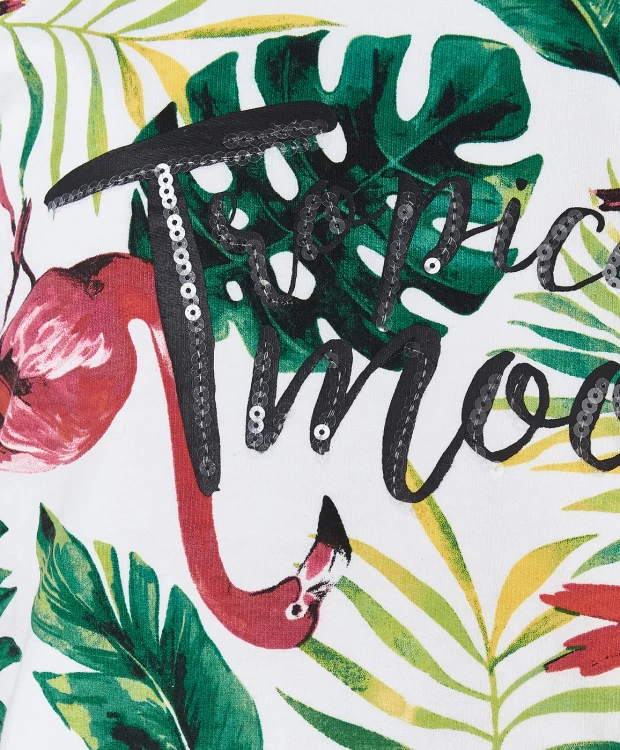 фото Белая толстовка с орнаментом фламинго button blue (98)