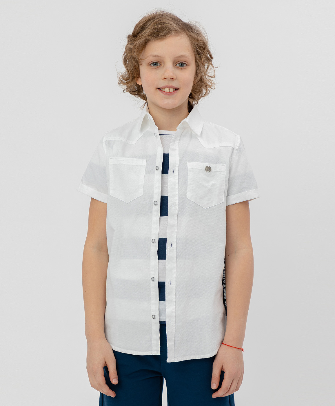 фото Белая рубашка с коротким рукавом button blue