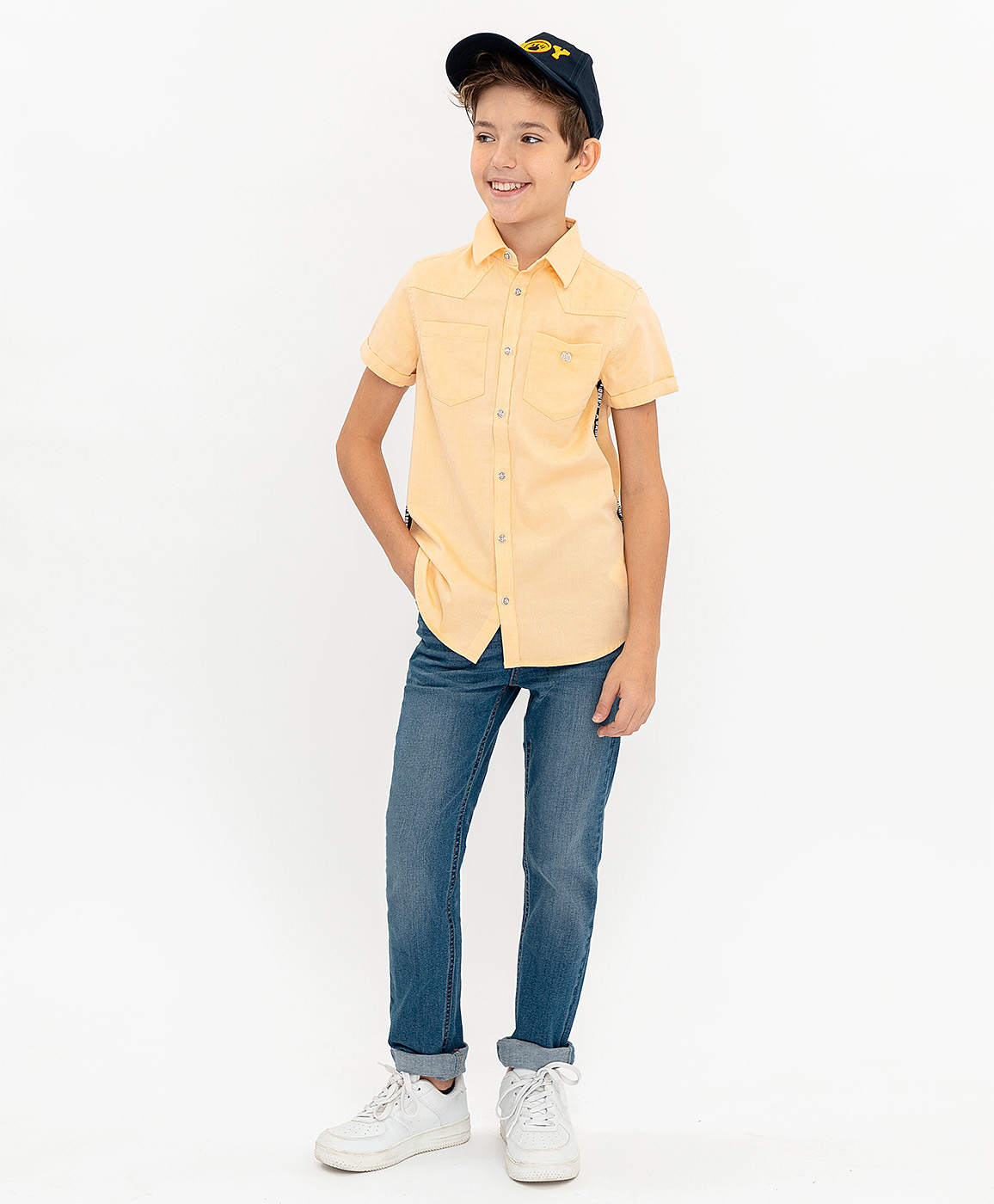 фото Желтая рубашка с коротким рукавом button blue