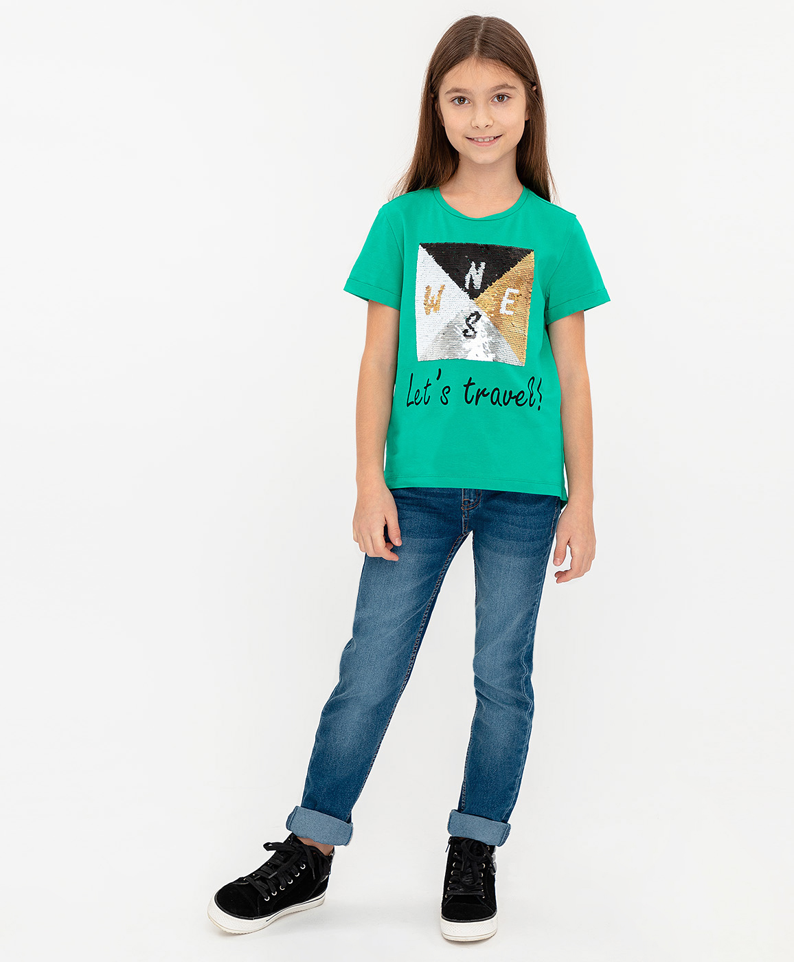 фото Зеленая футболка с удлиненной спинкой button blue