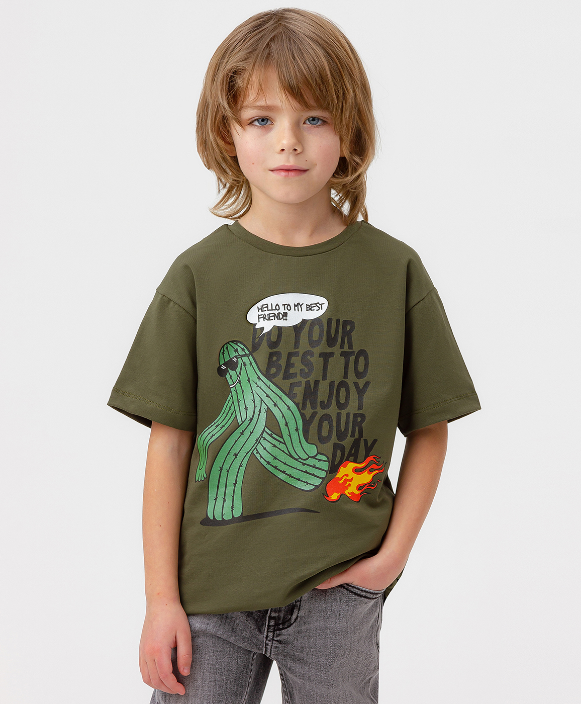 фото Футболка с коротким рукавом цвета хаки button blue