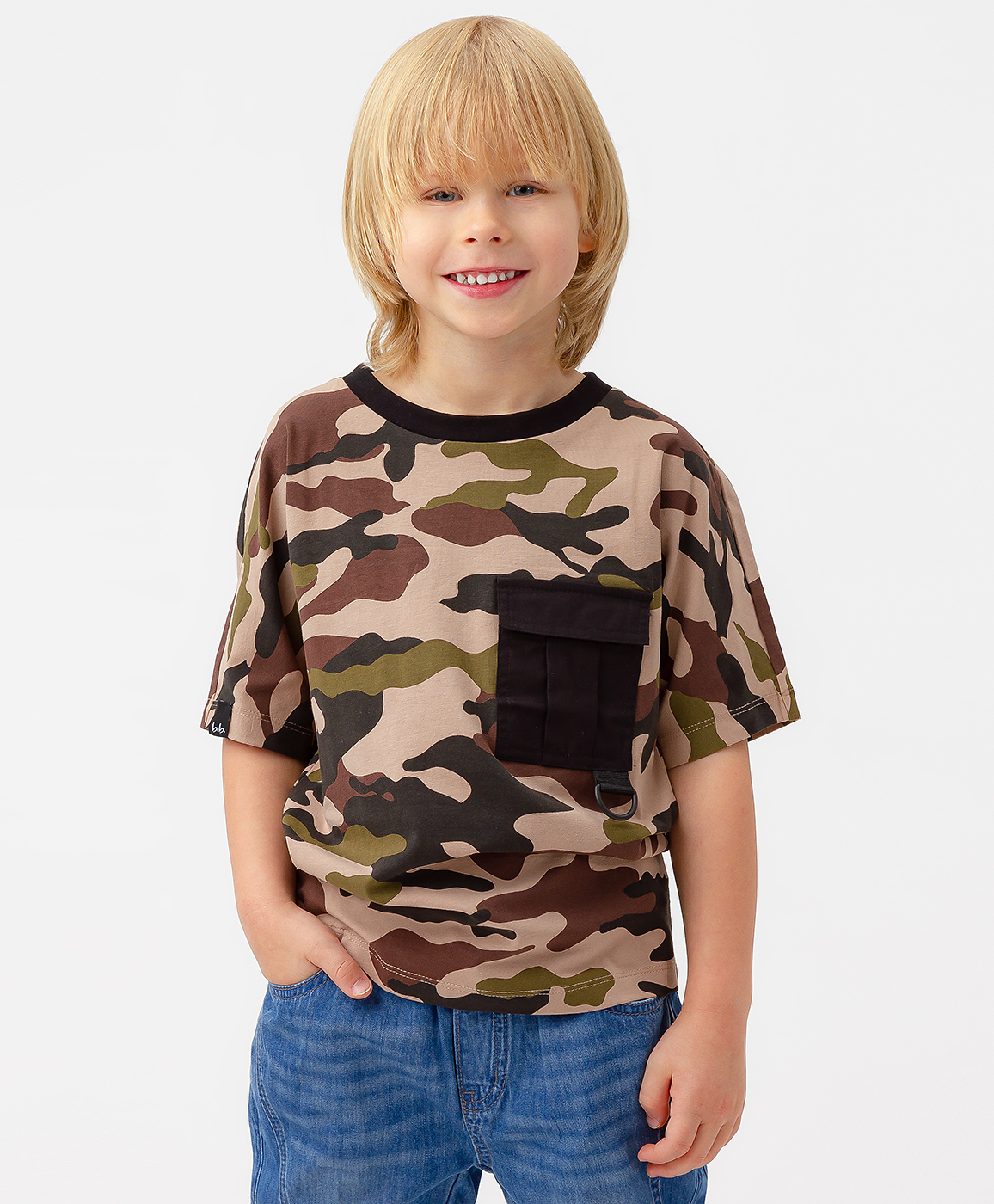 фото Футболка с коротким рукавом и ярким принтом в стиле милитари button blue