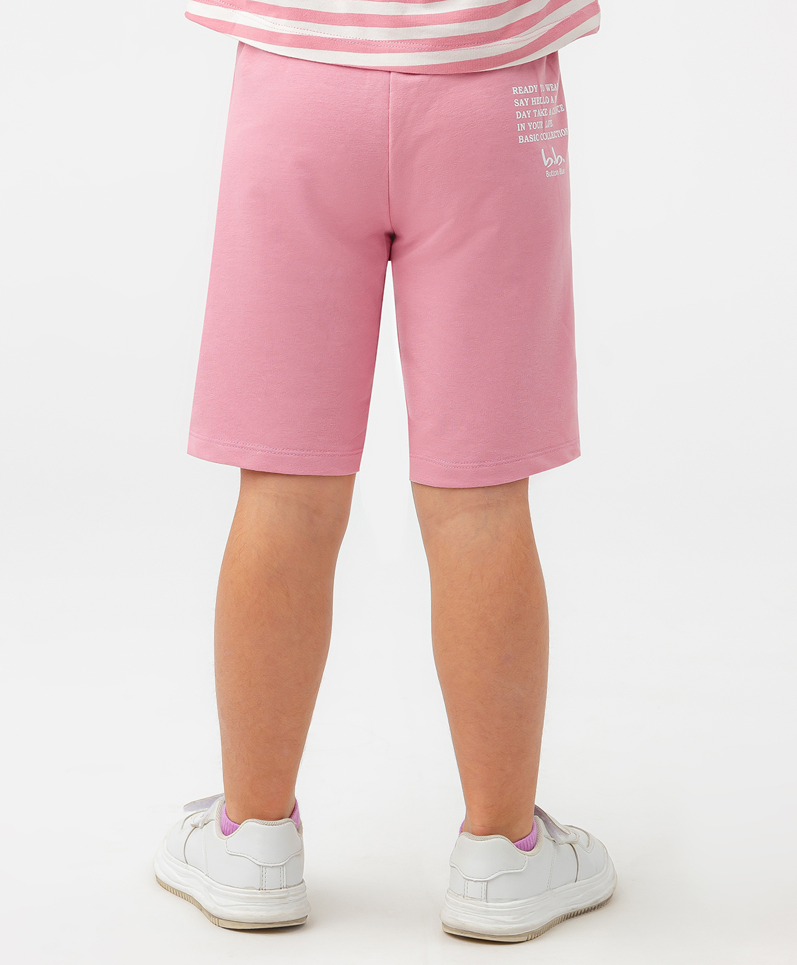 фото Шорты трикотажные с поясом на резинке розовые button blue