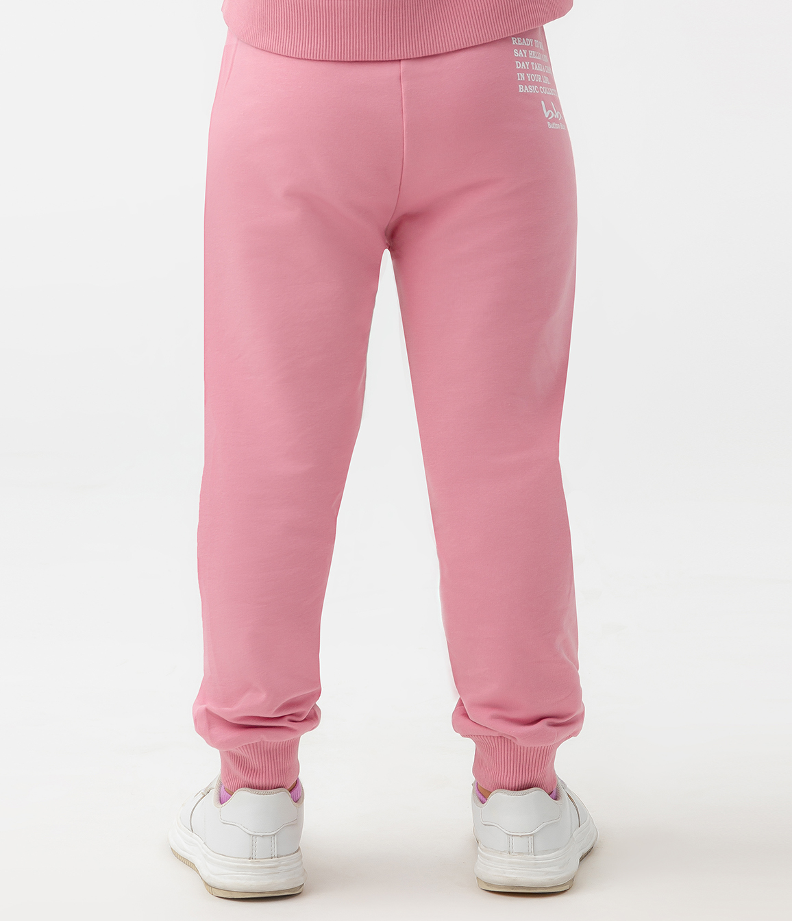 фото Брюки трикотажные с поясом на резинке розовые button blue