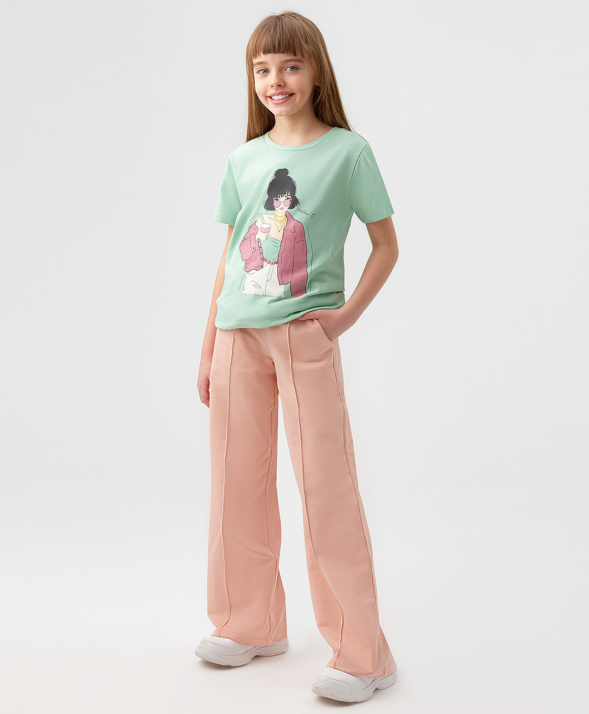 фото Брюки-кюлоты с поясом на резинке розовые button blue