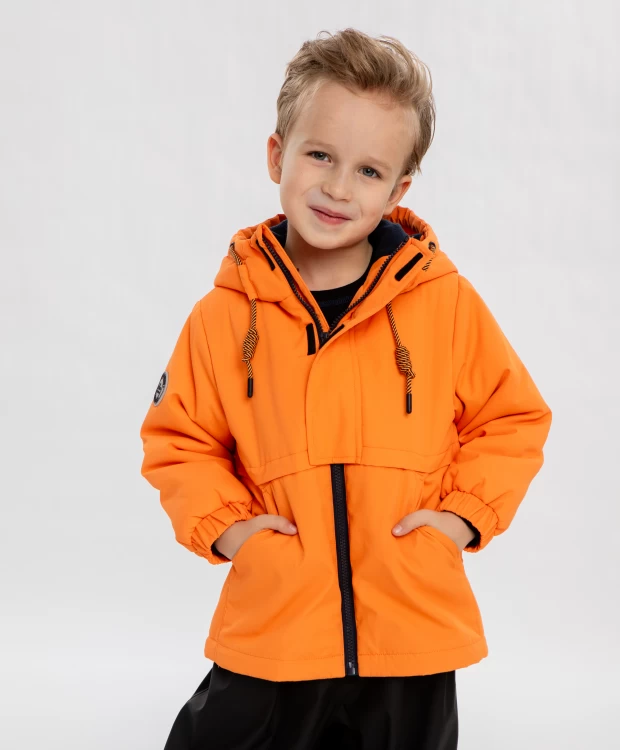 фото Парка-ветровка демисезонная с капюшоном оранжевая для мальчика button blue (104)
