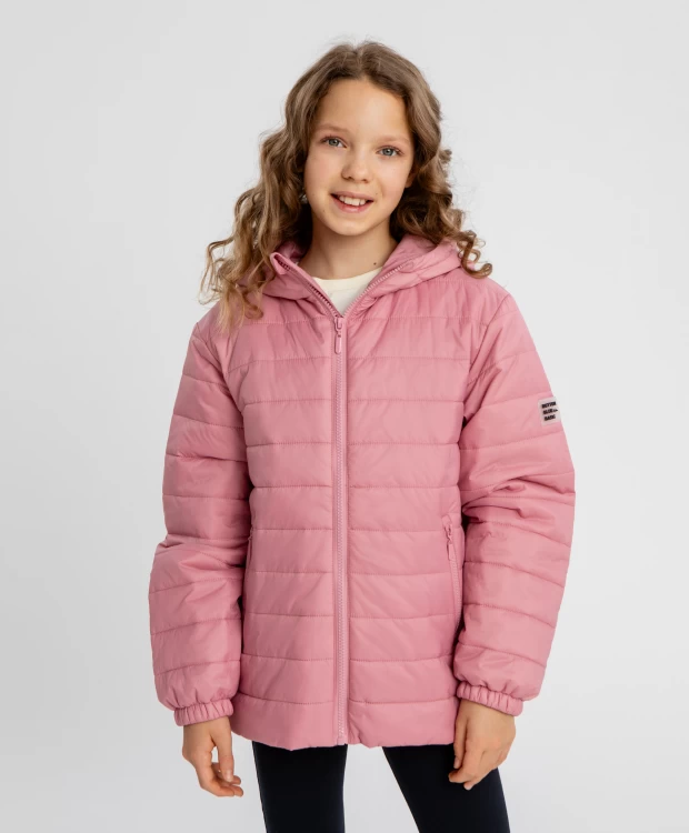 фото Куртка с капюшоном демисезонная стёганная розовая для девочки button blue (146)