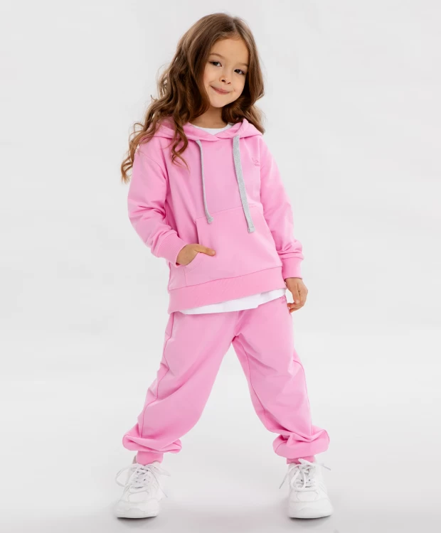 фото Худи оверсайз с капюшоном розовое для девочки button blue (122)
