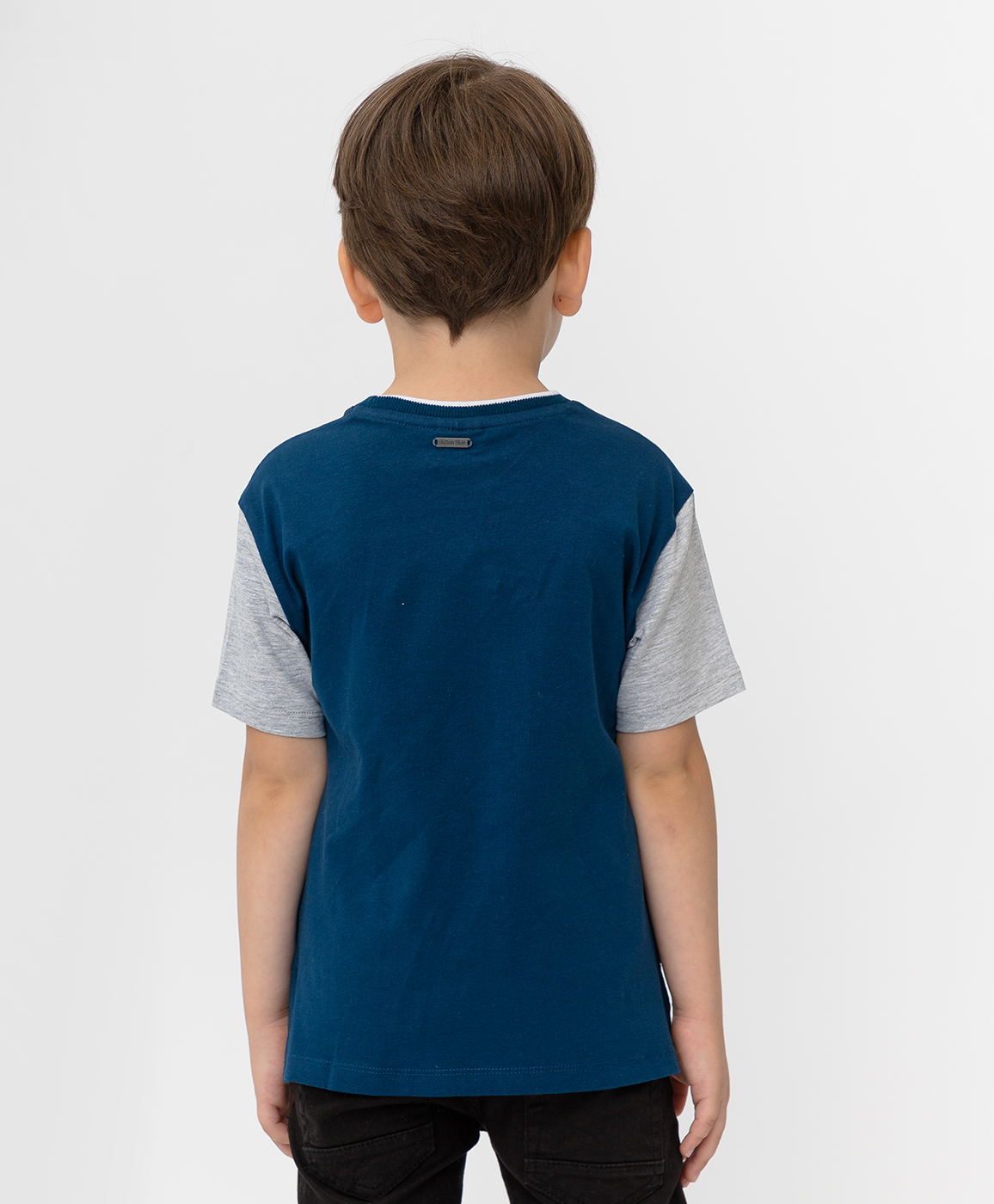 фото Серо-синяя футболка с принтом button blue