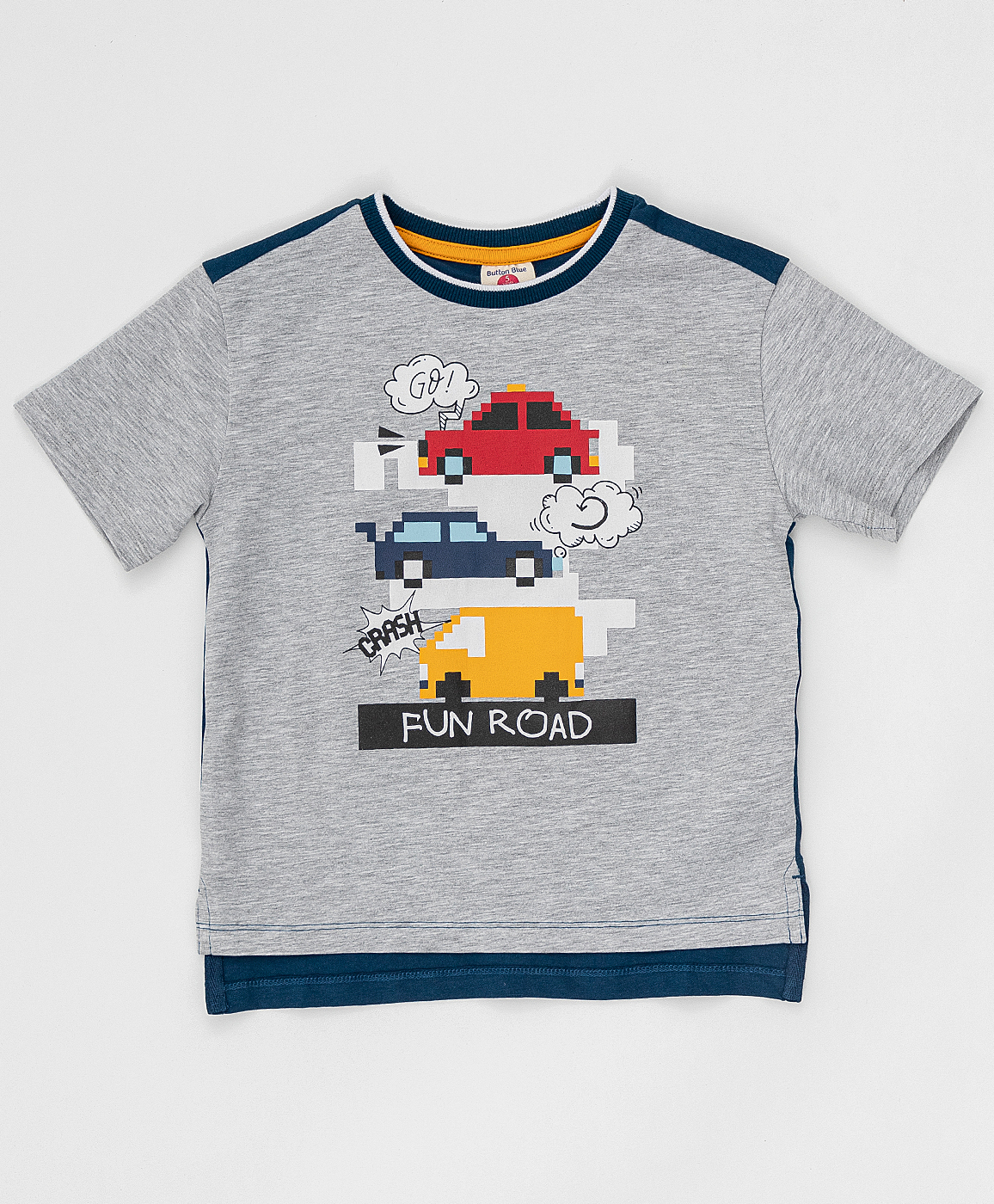 фото Серо-синяя футболка с принтом button blue