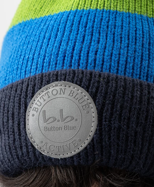 фото Шапка вязаная на флисовой подкладке с помпоном и принтом разноцветная button blue (54)