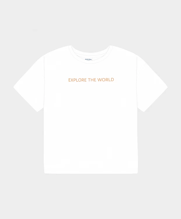 фото Футболка со спущенным рукавом и принтом белая button blue (122)