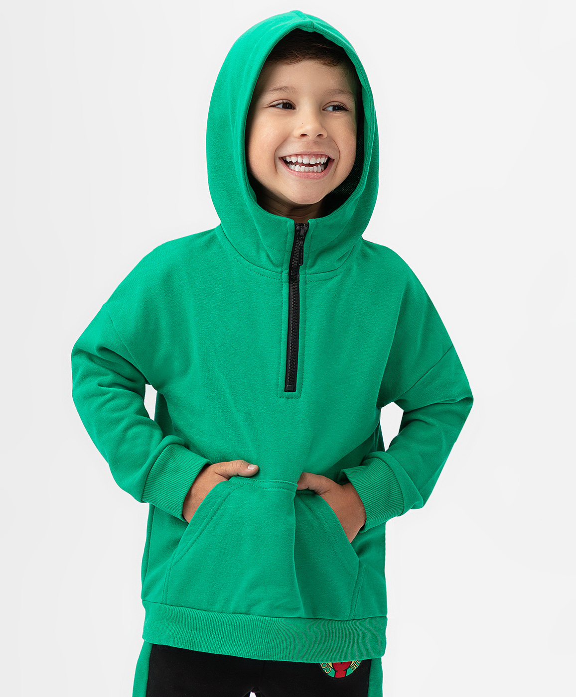 фото Худи с застежкой на молнию и карманом-кенгуру зеленое button blue