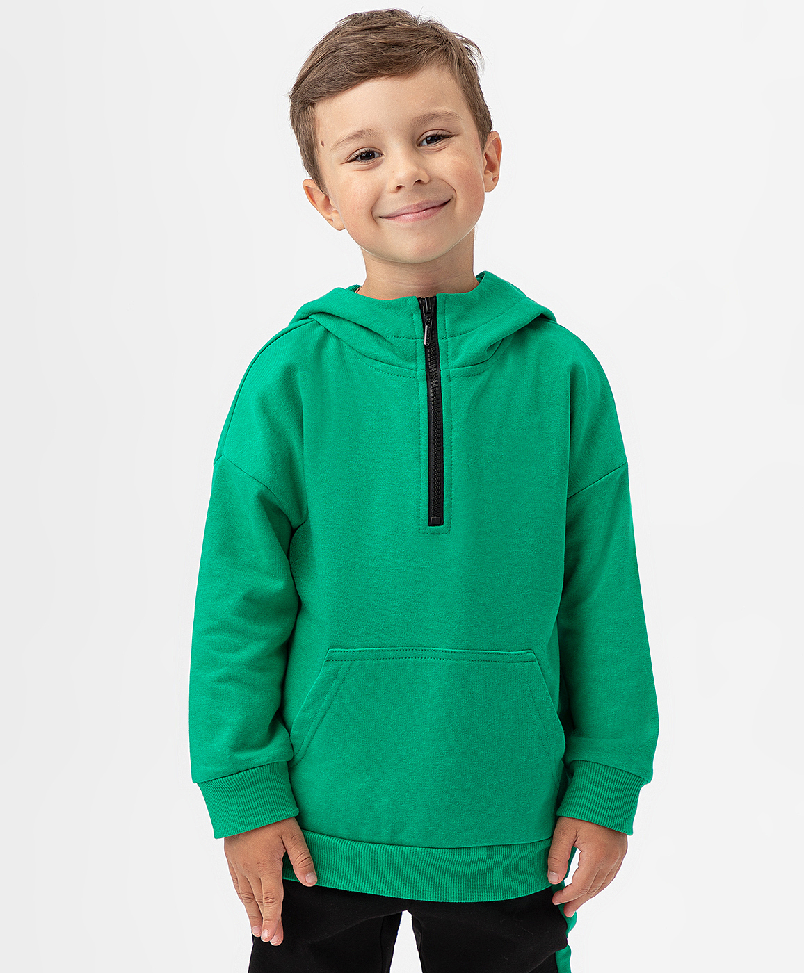 фото Худи с застежкой на молнию и карманом-кенгуру зеленое button blue