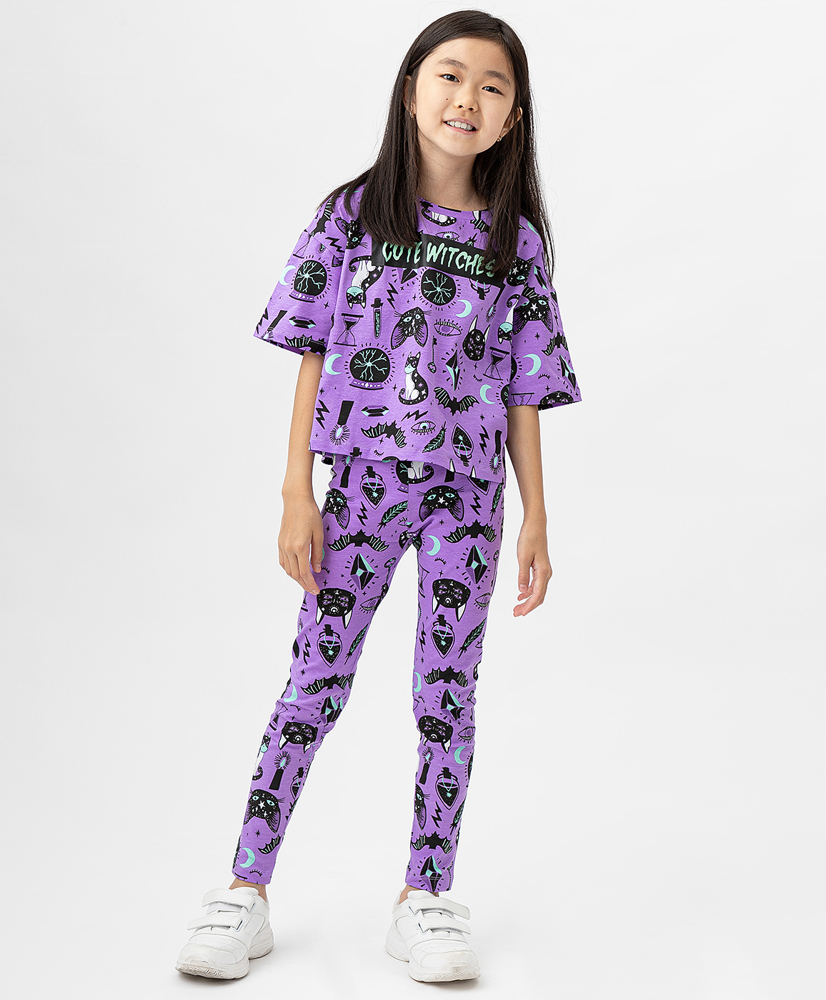 фото Леггинсы с принтом фиолетовые button blue