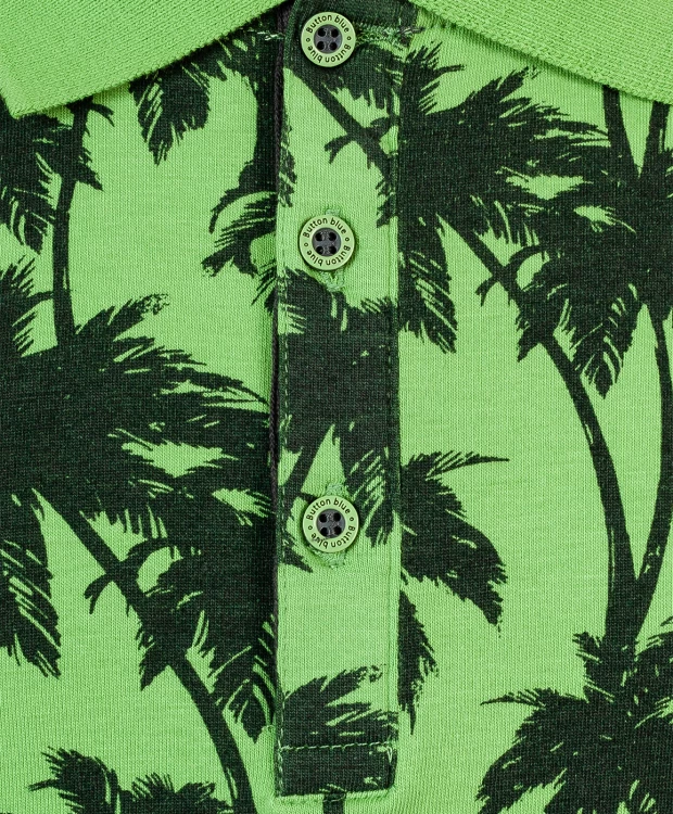 фото Зеленое поло с орнаментом пальмы button blue (158)