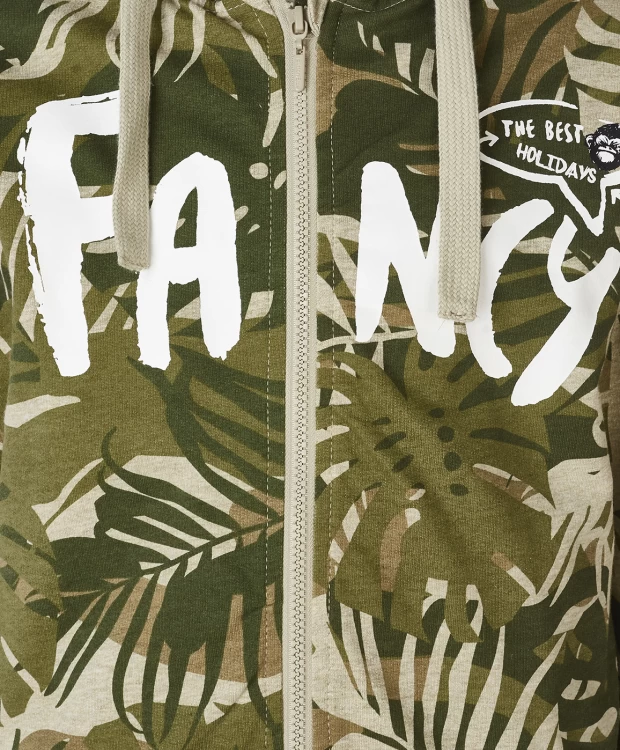 фото Толстовка хаки с орнаментом пальмы button blue (116)