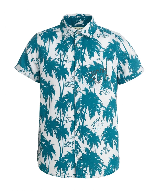 фото Белая рубашка с орнаментом пальмы button blue (158)