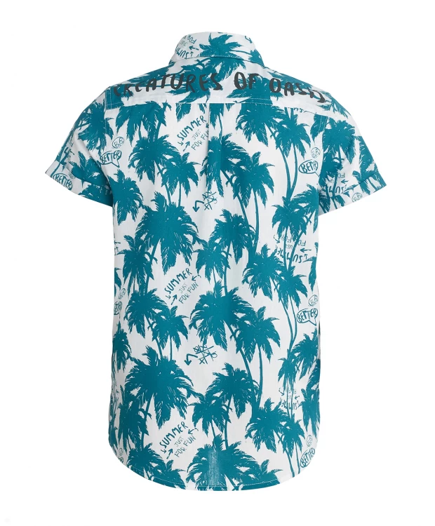 фото Белая рубашка с орнаментом пальмы button blue (158)