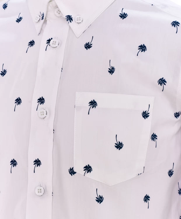 фото Белая рубашка с орнаментом пальмы button blue (122)