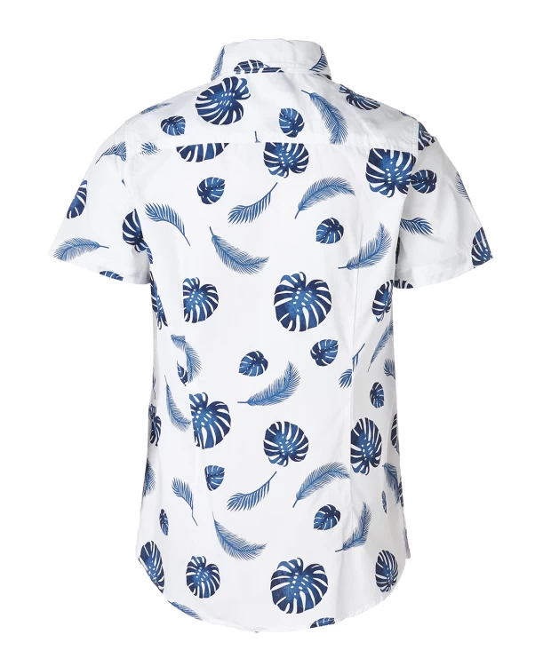 фото Белая рубашка с орнаментом листья button blue (122)