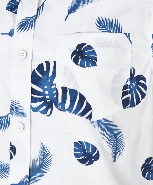 фото Белая рубашка с орнаментом листья button blue (122)