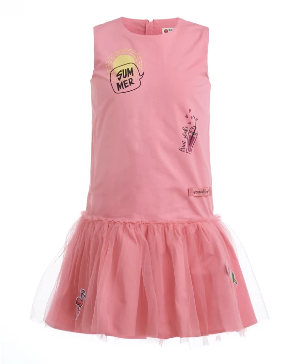 фото Розовое платье с юбкой из сетки button blue (128)