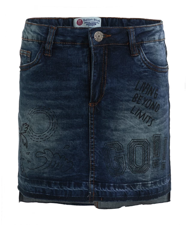 фото Синяя джинсовая юбка с принтами button blue (140)