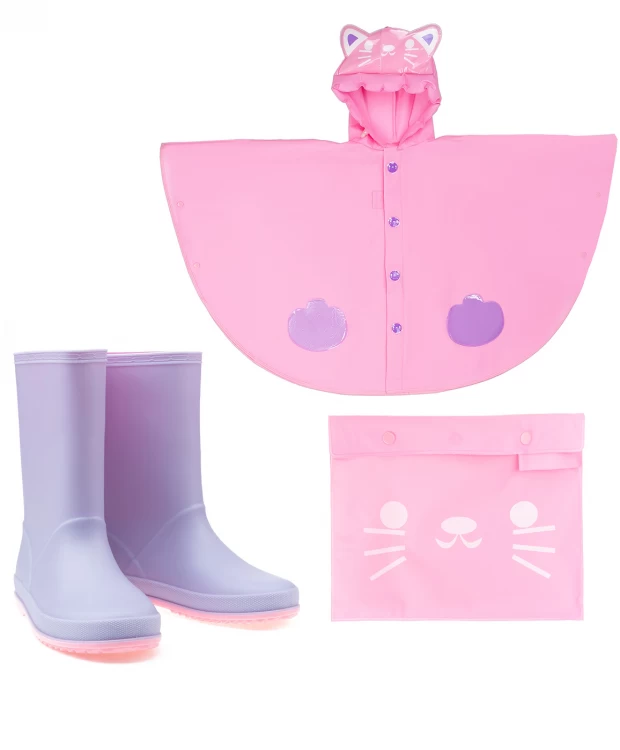 Комплект дождевик и резиновые сапоги Котик Button Blue (28), размер 28, цвет розовый