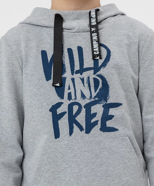 фото Серая толстовка с капюшоном button blue (122)