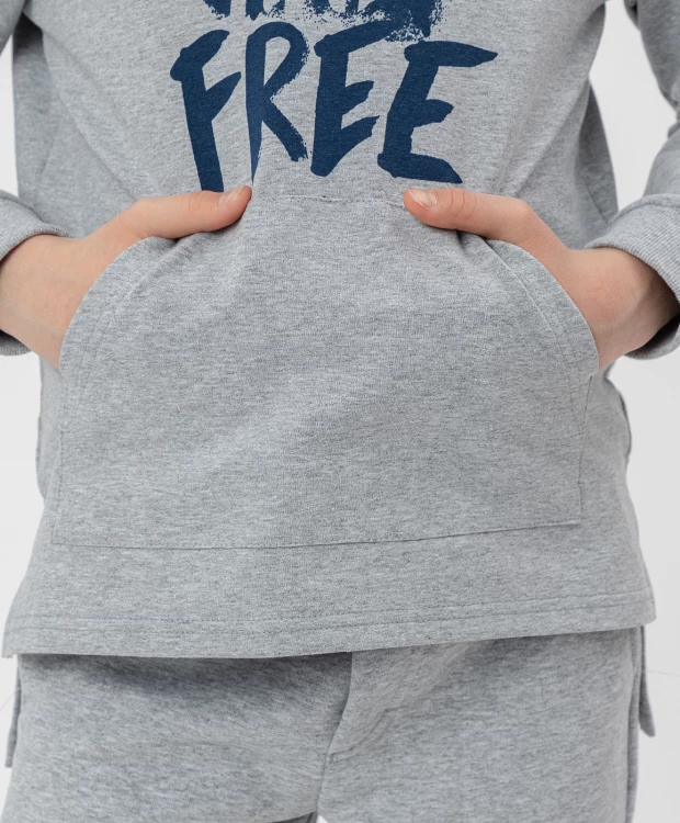 фото Серая толстовка с капюшоном button blue (122)