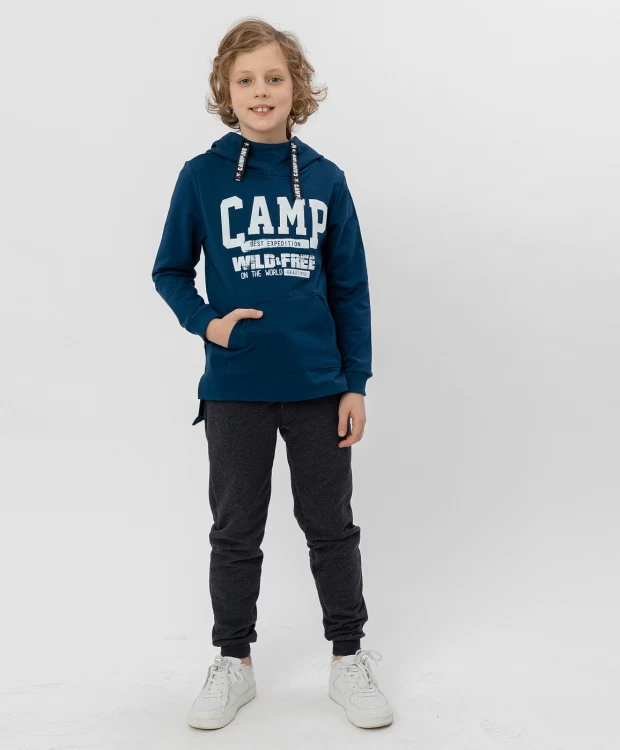 фото Синяя толстовка с капюшоном button blue (140)