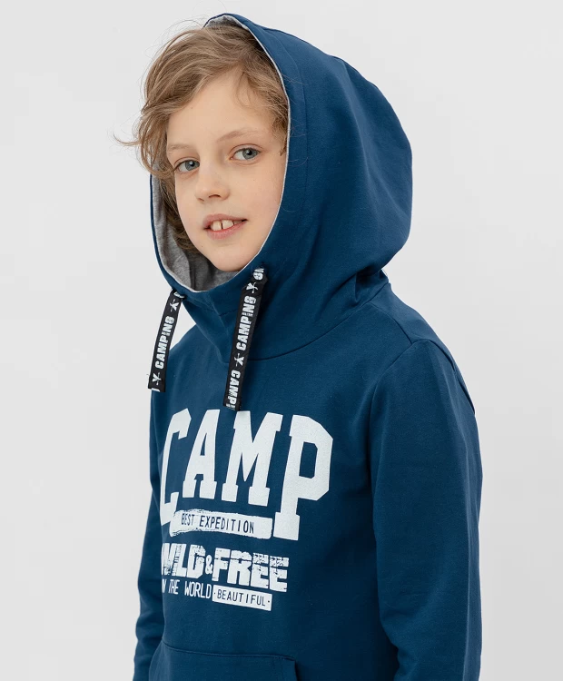 фото Синяя толстовка с капюшоном button blue (140)