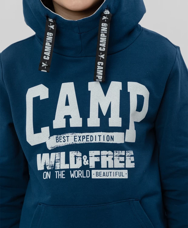 фото Синяя толстовка с капюшоном button blue (140)