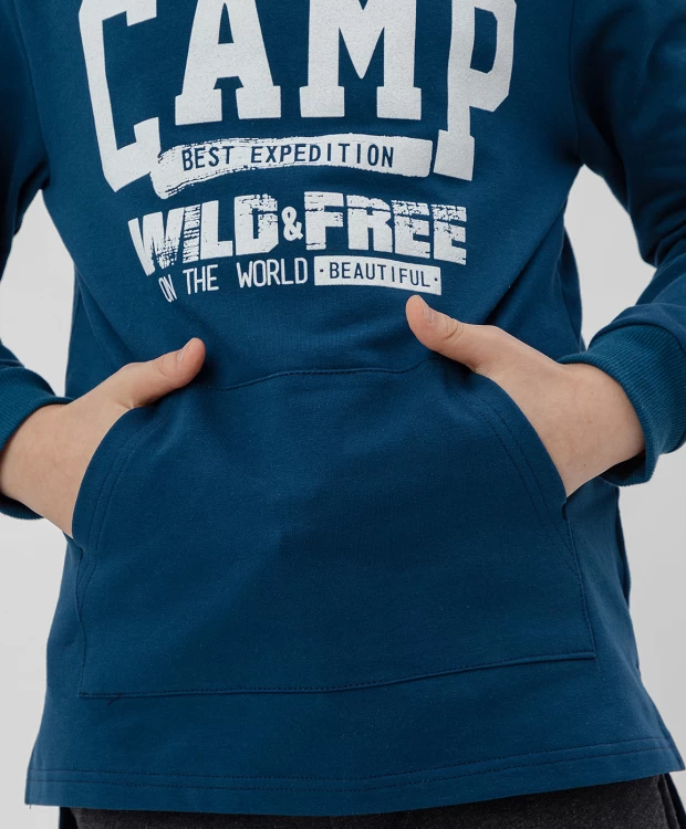 фото Синяя толстовка с капюшоном button blue (140)