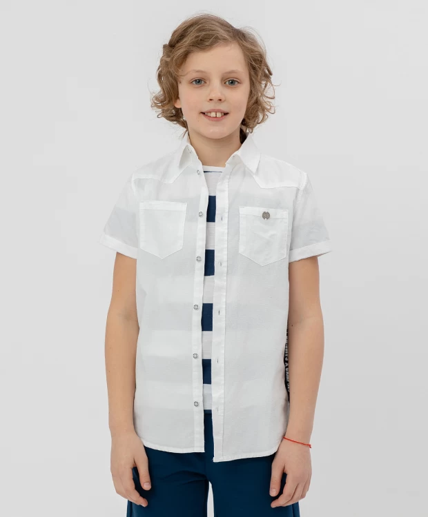 фото Белая рубашка с коротким рукавом button blue (134)
