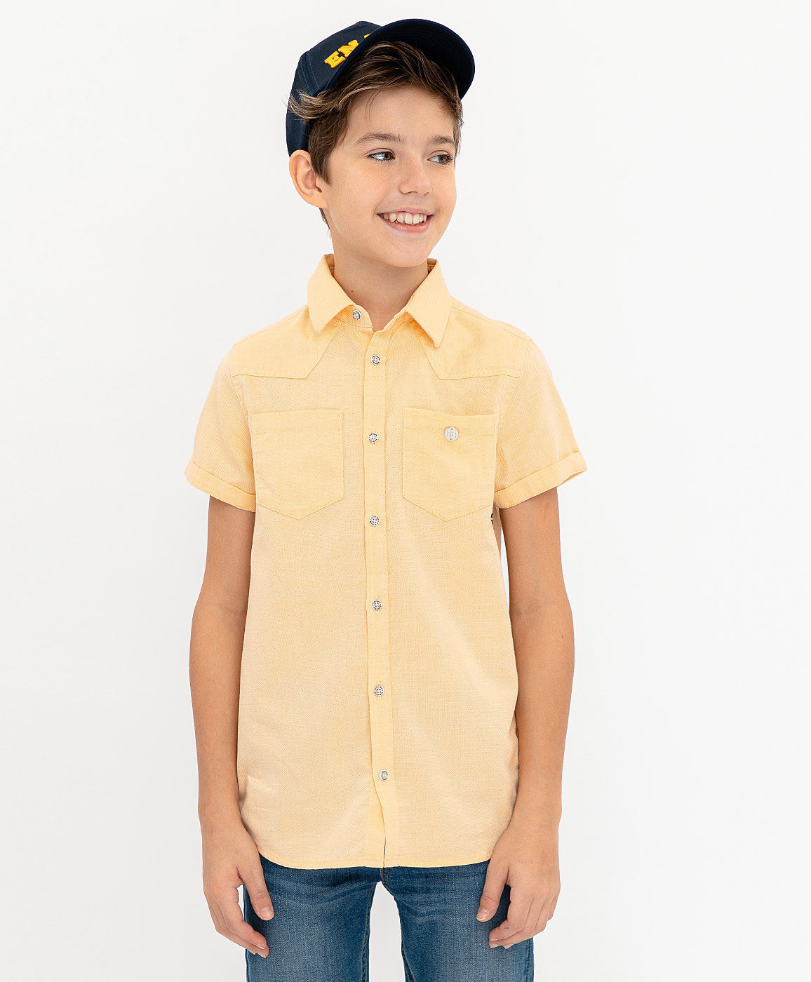 Желтая рубашка с коротким рукавом Button Blue 120BBBC23022700, размер 110, цвет желтый - фото 1