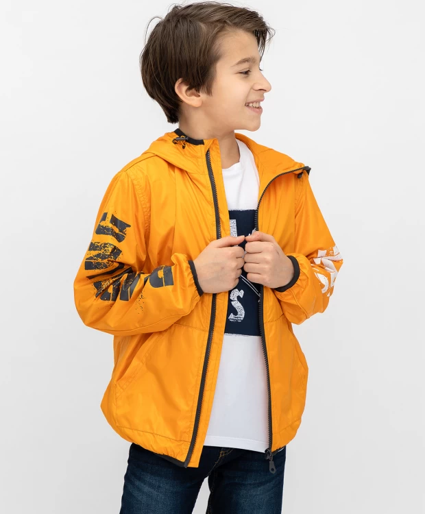 фото Оранжевая ветровка с принтом button blue (128)