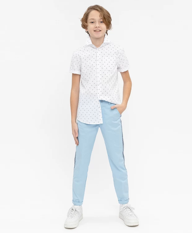 фото Белая нарядная рубашка с коротким рукавом button blue (110)
