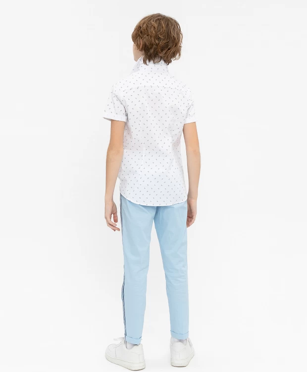 фото Белая нарядная рубашка с коротким рукавом button blue (110)