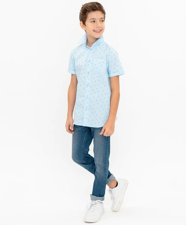 фото Голубая нарядная рубашка с коротким рукавом button blue (116)