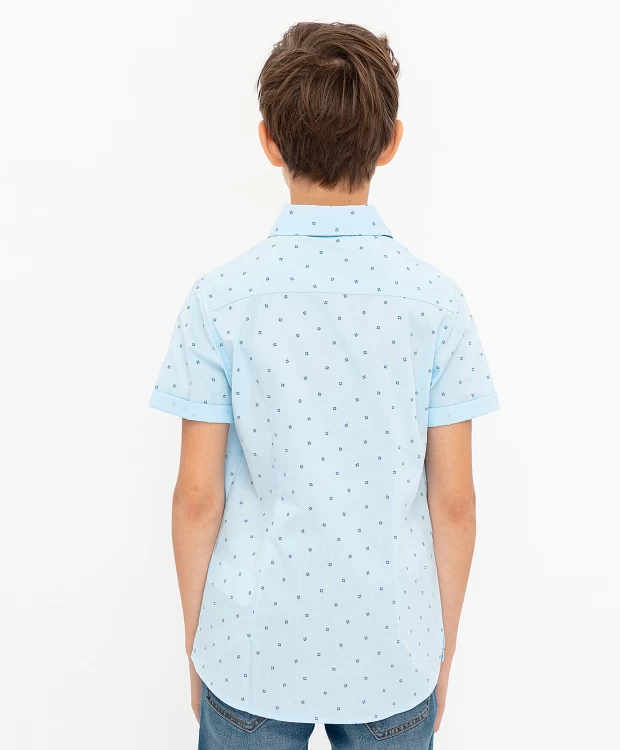 фото Голубая нарядная рубашка с коротким рукавом button blue (116)