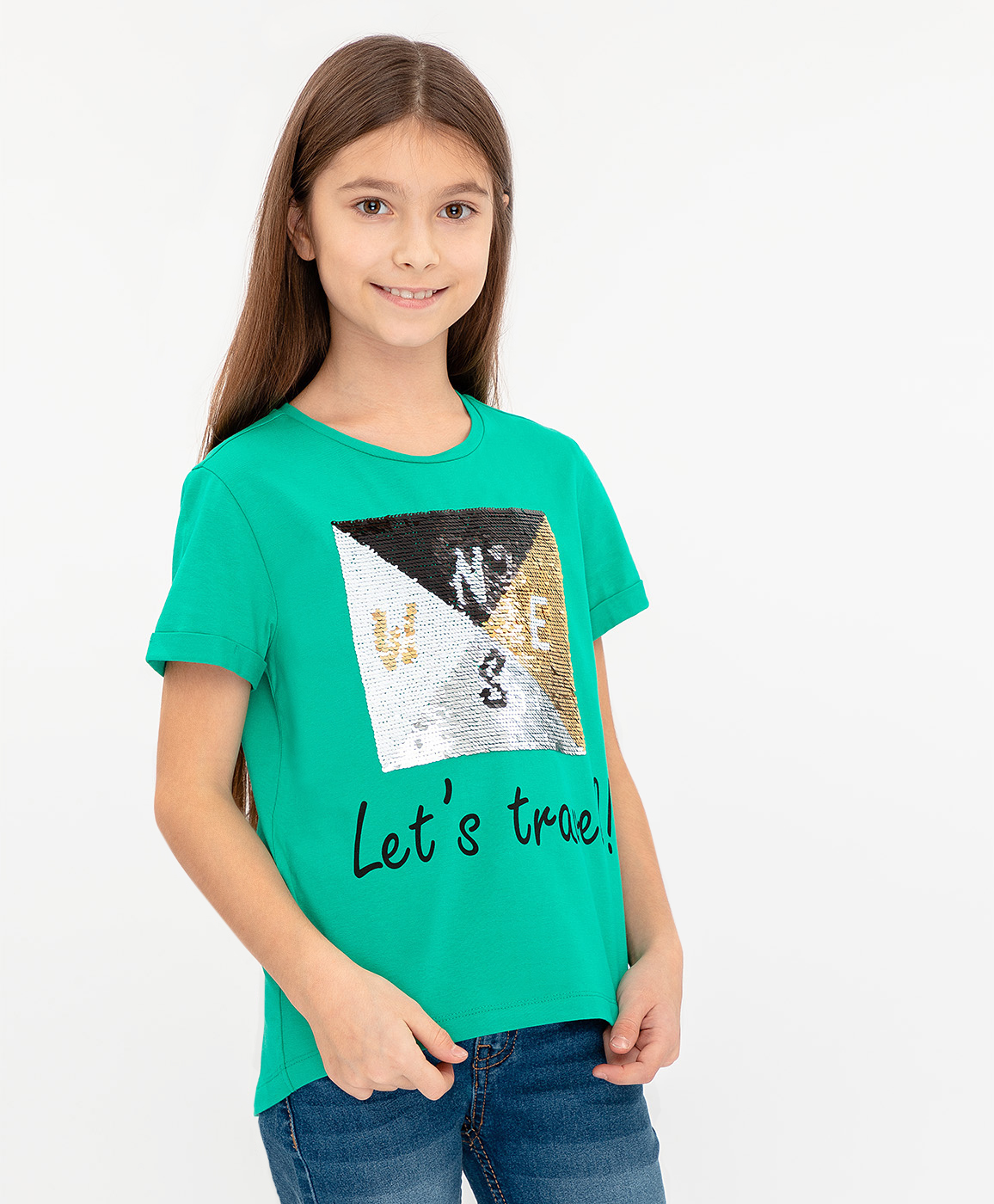 фото Зеленая футболка с удлиненной спинкой button blue