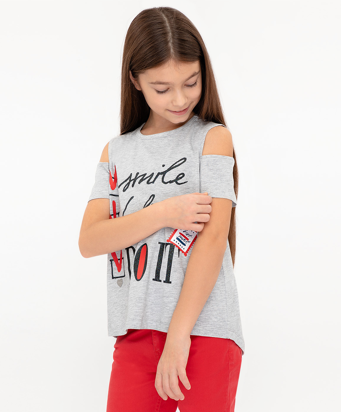 фото Футболка с открытыми плечами button blue