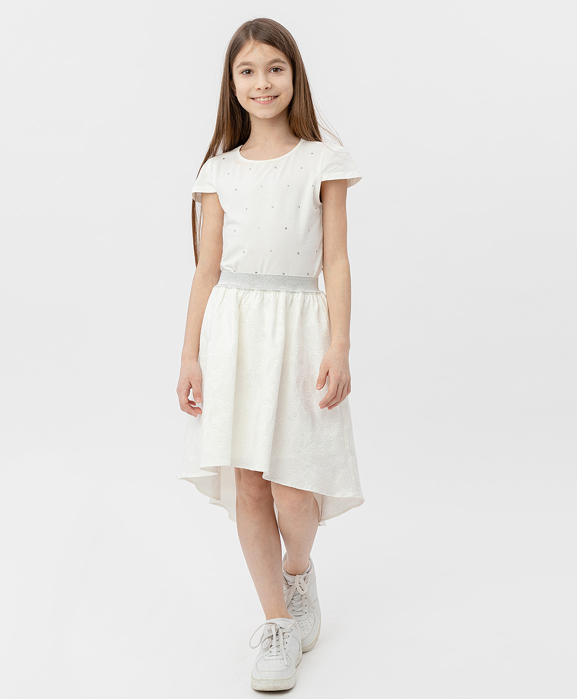 Белая жаккардовая юбка на резинке Button Blue 120BBGP61010200, размер 140, цвет белый - фото 1